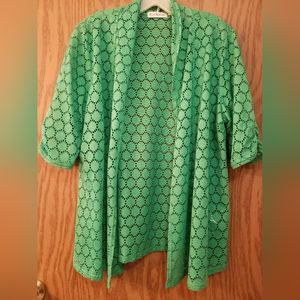 Beautiful lace, open front cardigan with 3/4 sleeves (with gathering details).